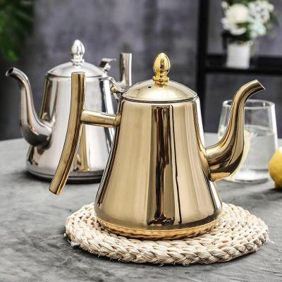 1000/1500ml Stainless Steel Royal Teapot Golden Silver Tea Pot With Infuser Coffee Pot Induction Cooker Tea Kettle Water Kettle