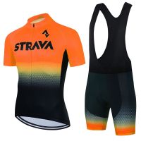 2022 2022 STRAVA Fluorescent green Ropa Ciclismo Cycling Jersey Set Men Bike Uniform MTB Short Sleeve Cycling Clothings Cycling Kit