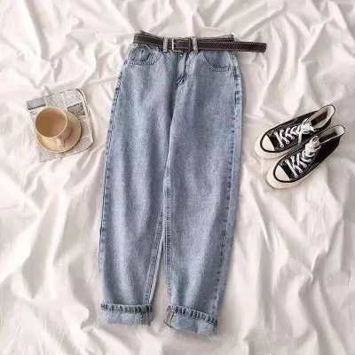 Fashion Blue Black Womens Jeans Trousers Vintage Korean Streetwear High Waist Denim Pants Baggy Mom Jeans Capri N0072