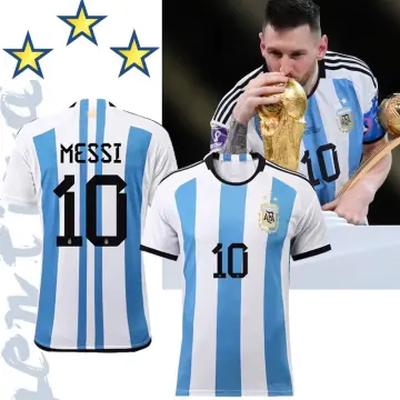 Argentina Home Shirt Messi 10 2022 World Cup Jersey With 3 -   Hong Kong