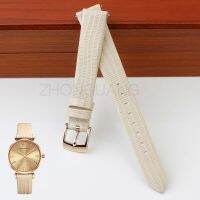 สายหนังนาฬิกาข้อมือสายนาฬิกาข้อมือ Armani Beige Lizard Strap Ladies Leather Watch with Gold Pin Buckle Bracelet AR1681 14MM