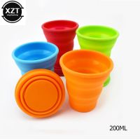 Hot Sale 200ml Portable Silicone Retractable Folding Cup With Lid Telescopic Collapsible Drinking Cup Outdoor Travel Water Cup