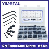 1020pcs M2 M3 M4 M5 Screw Set 12.9 Black Carbon Steel Hexagon Hex Socket Head Cap Screw and Nut Kit Nails Screws Fasteners