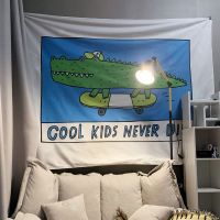 【LZ】 Crocodile Tapestry Wall Hanging Cartoon Cool Kids Never Die Tapestries Blue Curtain Gift Background Cloth Cover Home Decor