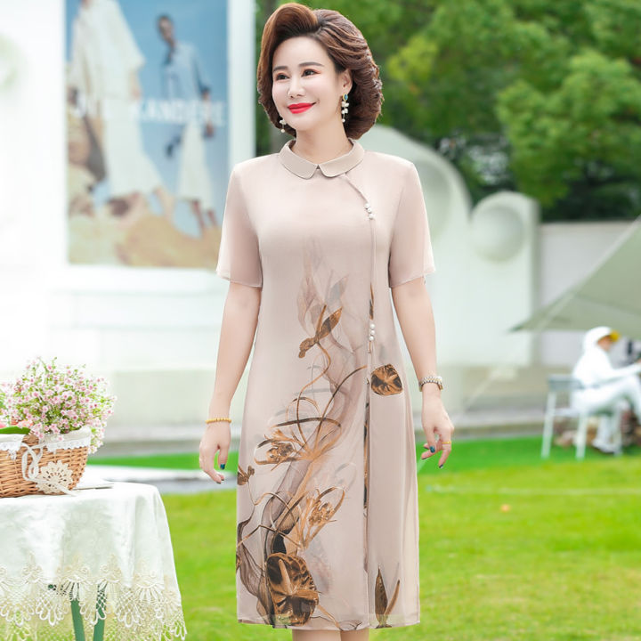 👗 Mother's summer dress improved cheongsam dress middle-aged female ...