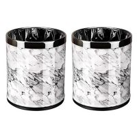 2X Marble Pattern 10L Trash Can Bin Buckets Diameter 23cm Height 27cm Waste Bins