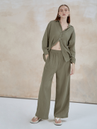 COCO SIN - Quần Xanh Oliu Dài Ống Rộng