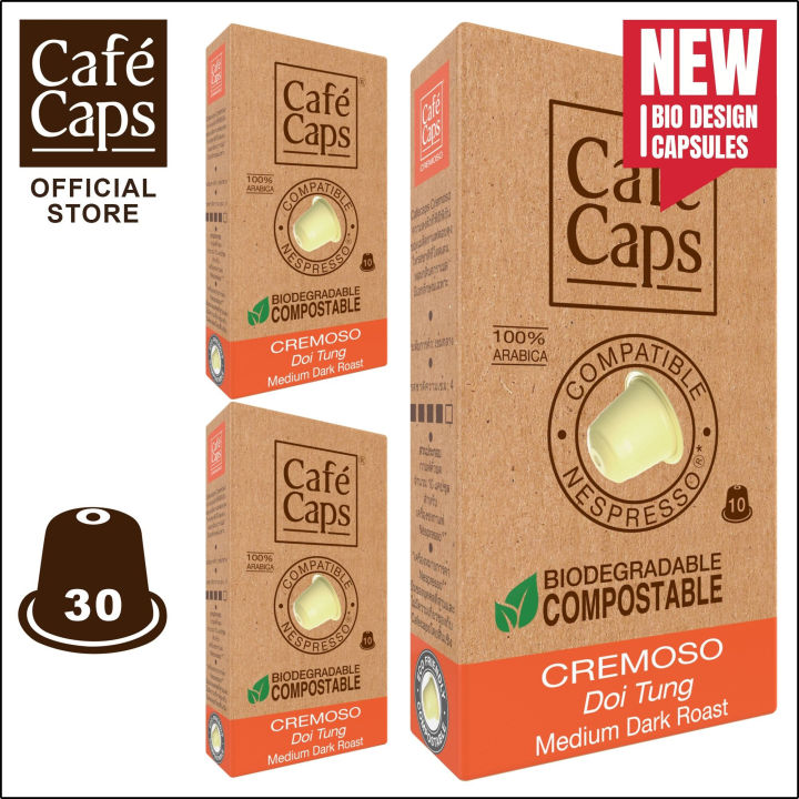 cafecaps-แคปซูลกาแฟ-nespresso-compatible-cremoso-3-กล่อง-x-10-แคปซูล-กาแฟคั่วเข้มกลาง-อาราบิก้าจากดอยตุง-ประเทศไทย-แคปซูลกาแฟใช้ได้กับเครื่อง-nespresso