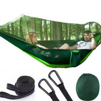 Double Camping Hammock with Mosquito Net Portable Hammock with Tree Straps Lightweight Parachute Travel Bed Quick Open Easy Set