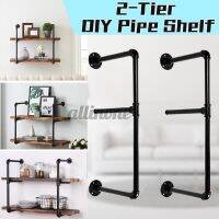2 Tier Pipe Shelf Industrial Wall Bracket Hanging Storage Iron Style Black DIY