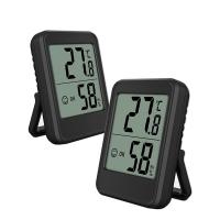 2 Piece Digital Mini LCD Humidity Monitor for Indoor Black