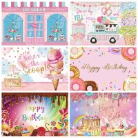 Sweet Candy Shop Photocall Baby Girl Birthday Photography Backdrop Donuts Party Decor Background Photo Studio Photographic Props