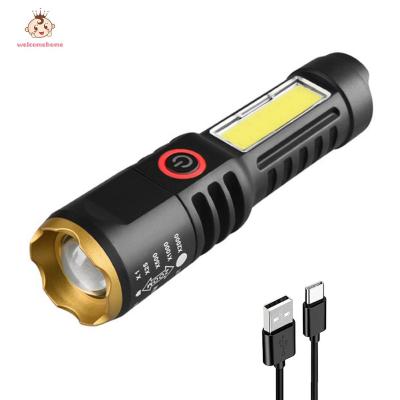 กล้องส่องทางไกลไฟฉายซูมได้กันน้ำซูมได้ XPE COB ไฟ LED ไฟฉายเดินป่า Type-C ไฟฉายตั้งแคมป์ชาร์จ USB มี4โหมดสำหรับตกปลา