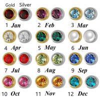 Ddd】ต่างหูกระดุมเพทายแฟชั่น Bingo Birthstone