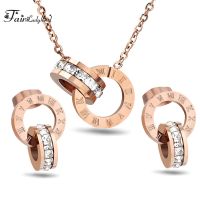 Fairladyhood Lucky Roman Digital Pendant Necklace Set Stainless Steel Clavicle Pendant Fashion Wild Stainless Steel Jewelry Set