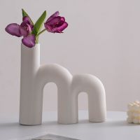 ✾❁ Shu kingdom ins white ceramic decorative dried flowers simulation flower vase living room TV cabinet furnishing articles arranging