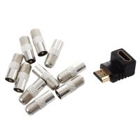 10Pcs Straight Metal F Type Female to TV PAL Male RF Connector Adapter &amp; 1x Adapter 90 Degree Right Angle L - Type (Bottom)Black