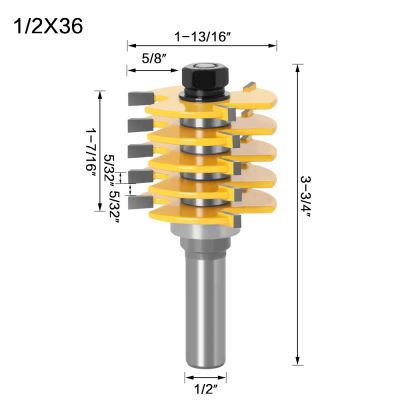 1pc Box Joint Router Bit - Adjustable 5 Blade12" Shank 12mm shank For Wood Cutter Tenon Cutter for Woodworking Tools