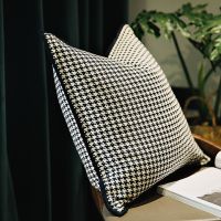 【Home aesthetics】 DUNXDECO ปลอกหมอนตกแต่งปลอกหมอนโมเดิร์นเรียบง่ายสีขาวดำ Houndstooth Art Coussin ชุดเครื่องนอนโซฟาอ่าว