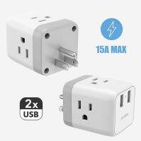 TESSAN USB Wall Socket US Power Strip with 2 USB Ports and 3 Outlet Extender Multi Adapters American Plug for Travel Home Office