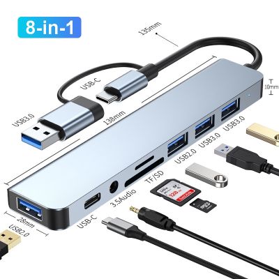 HUB USB 3.0 USB C 8-IN-2 stasiun Dok HUB 5Gbps transmisi kecepatan tinggi pembagi USB Tipe C ke adaptor OTG USB untuk Macbook Pro