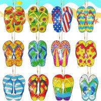 12PCS Flip Flop Diamond Painting Keychains Summer 5D Diamond Key Rings Diamond Art Keychain DIY Ornaments Summer Party Supplies