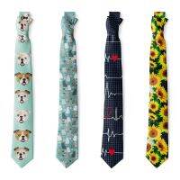 Cartoon Dog Sunflower Print Tie Casual Slim High-quality 8cm Nylon Men Women Necktie Funnny Harajuku Party Dinner Female Men Tie