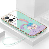 เคสvivo y35 กรอบสีทองชุบด้วยไฟฟ้า รวมทุกอย่าง ฝาหลัง วัสดุ TPU ป้องกันการหล่น ป้องกันการชนกัน กันน้ำ สายรัดข้อมือการ์ตูนน่ารัก เคสโทรศัพท์มือถือ