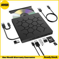 AMIR เอ็กซ์เทอนอลดีวีดีไดร์ฟ,USB 3.0 + 2.0 CD DVD Burner สำหรับแล็ปท็อปชนิด-C CD/DVD ROM +/-RW ไดรฟ์ใส่แผ่นดิสก์ออปติคอลที่มี4พอร์ต USB และ SD + พอร์ต FT การ์ดบางเฉียบสำหรับ Mac PC Windows 11/10/8/7 Linux OS