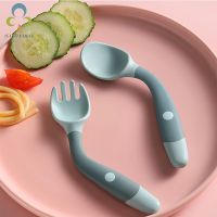 Children Learn to Eat Training Tableware Twist Fork Spoon Silicone Soft Spoon Baby Bendable Spoon WYW Bowl Fork Spoon Sets