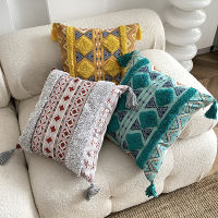 Bohemia Embroidery Cushion Cover Yellow Green Boho Ethnic Pillow Cover with Tassels 45x45cm Home Decoration Sofa Pillowcase