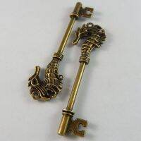 5pcs/pack Key Shape Punk Man Personality Antique Bronze Tone Seahorse Key Alloy Charms Pendant Jewelry Making 71x19x5mm 50329