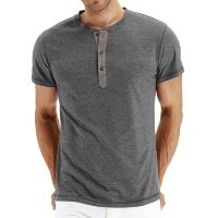 Quality Cotton Mens T-Shirts Henley Collar Fashion Design Slim Fit Solid Color Mens Top T-Shirt Mens Short SleevesTH