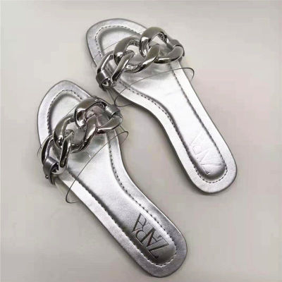 2023 new slippers half drag summer large chain sandals wear flat womens shoes
