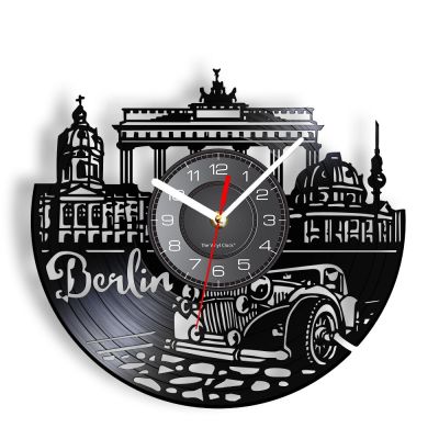 ใหม่ (สไตล์) Deutschland Landmark เบอร์ลินประตู Brandenburg ไวนิลอัลบั้มบันทึกนาฬิกาแขวนผนังนาฬิกาเมืองหลวงของเยอรมนีศิลปะบนผนังน้อยที่สุดนาฬิกาติดผนังรถย้อนยุค