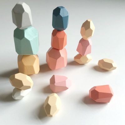 Montessori Wooden Building Block Colored Stone Creative Educational Toys Nordic Style Stacking Game Rainbow Wooden Stone