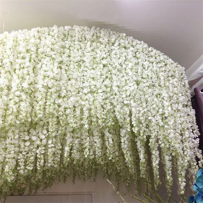 [AYIQ Flower Shop] 20ชิ้นประดิษฐ์ผ้าไหม Wisteria ดอกไม้หวายสตริงแขวนผนังดอกไม้ DIY ซุ้มแต่งงานบ้านสวนพรรคตกแต่งงานแต่งงาน