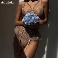 【CC】❖  Aduloty New Erotic Color Exquisite Embroidery Pattern Metal Chain Suspenders Womens