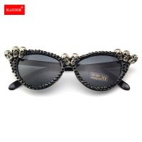 Gothic Skull Sunglasses Women Cat Eye Crystal Punk Sun Glasses Men Halloween Decoration Eyewear Black Round Square Glasses New