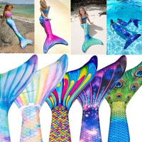 2021 Girls Swimmable Mermaid Tail Princess Dress with Monofin Kids Holiday Mermaid Costume Cosplay Swimsuit Birthday