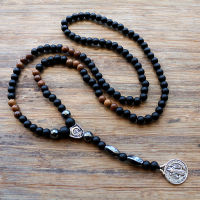 New Design black 6MM stone bead with wood bead Mens pendants Necklace Fashion Jewelry