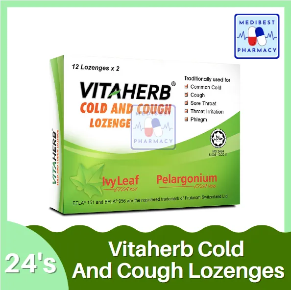 Vitaherb Cold And Cough Lozenges 24's -Ivy Leaf & Pelargonium For Cold ...
