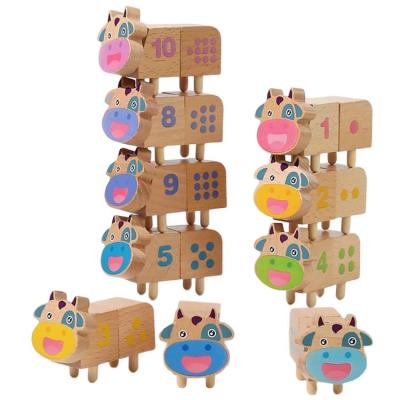 Balance Blocks For Kids Montessori Preschool Learning Toy With Cow Design Enlightenment Jigsaw Puzzle With 10 Colors Travel Toys And Games Number Design For Kids Preschoolers cute