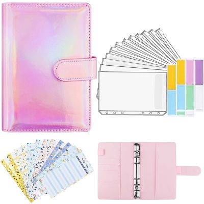 A6 PU Leather Binder Sleeve, with 12 A6 Binder Pockets, 6 Ring Budget Binders, Money-Saving Cash Envelope System