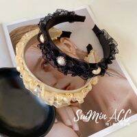 [COD] Korean version of the trendy pleated headband lace lotus leaf pearl Department sweet wide-brimmed hair bundle cave headdress