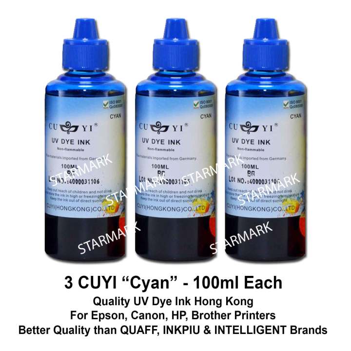 3 Bottles Cuyi Uv Dye Ink Hong Kong Inks 100ml Each Cyan Universal Inks For Epson Canon Hp 2532