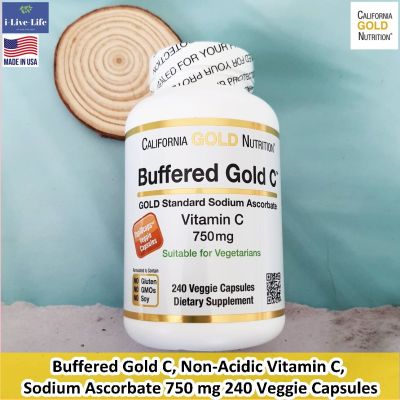 Buffered Gold C, Non-Acidic Vitamin C, Sodium Ascorbate 750 mg 240 Veggie Capsules - California Gold Nutrition