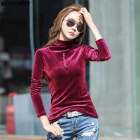 Autumn Winter Fashion Thicken Warm Letters Velvet T-shirt Women Long Sleeve Turtleneck Skinny Tops Plus Size Korean Clothes