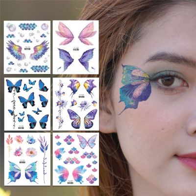 【YF】 Glitter Fairy Butterfly Wings Tattoo Sticker Temporary Waterproof Eyes Face Arm Body Art Fake Tattoos Women Makeup Products