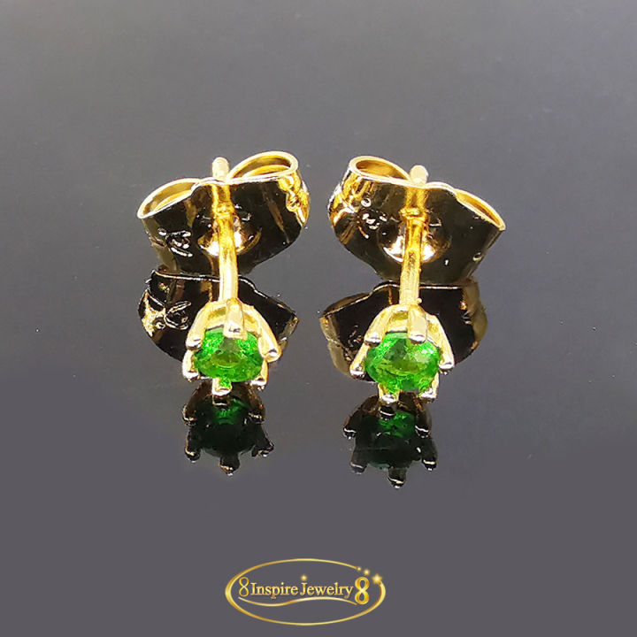 inspire-jewelry-ต่างหูพลอย-sapphire-ตัวเรือนหุ้มทองแท้-24k-ขนาด-4-mm-และ-6-mm-พร้อมกล่องทอง